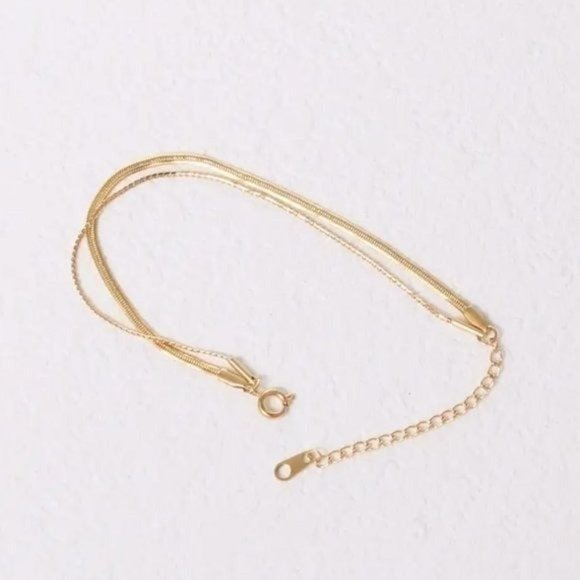 Anklet Gold Waterproof Double layer Anklet snake chain satellite chain Chain - Picture 11 of 12